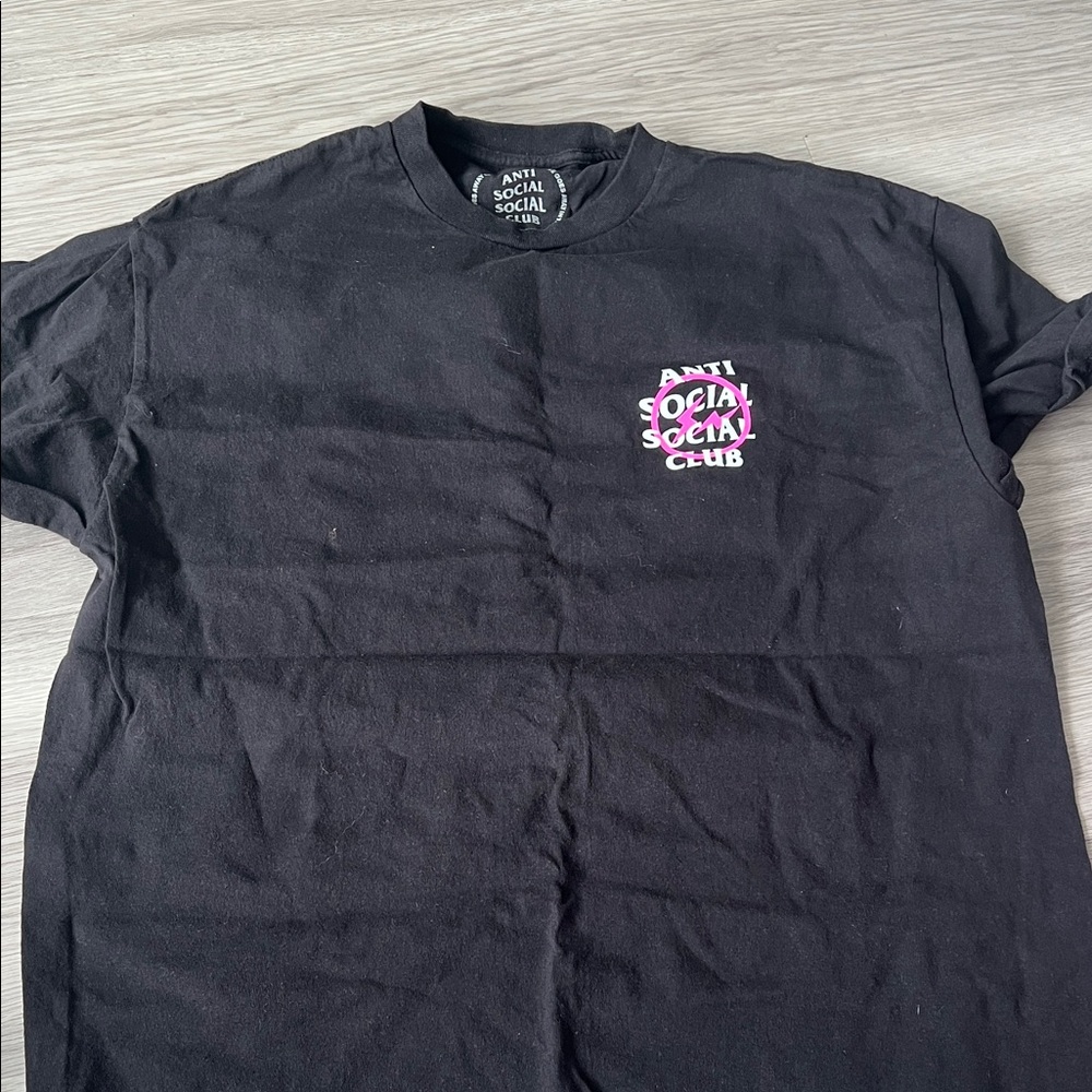 Anti Social Social Club Black Tee with Pink Logo